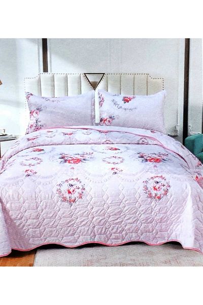 OEM Double bedspread with pink pattern, 3 pieces 220x240
