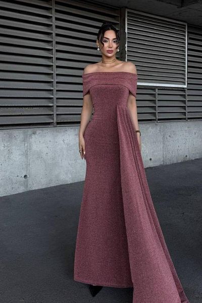 Mossta Madonna Collar Tail Glitter Evening Dress - Rose