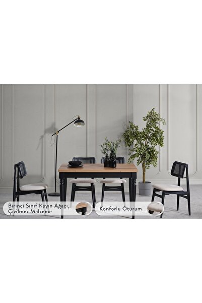 Vivense VERA ÇİZİLMEZ AÇILIR MASA TAKIMI, CEVİZ SİYAH, 120X80