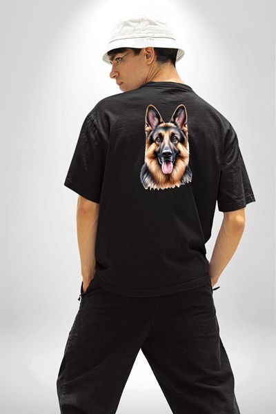 Angemiel Legendary German Shepherd Dog Love Dog Friendly Black Oversize Women Men Front and Back Printed T-Shirt