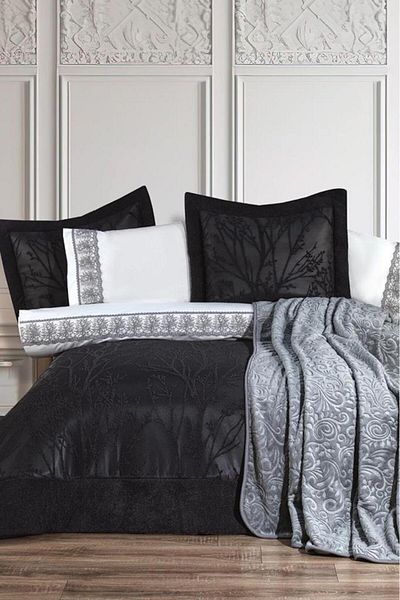 Çeyiz Diyarı Dowry Land Natural 10 Piece Blanket Dowry Set Anthracite