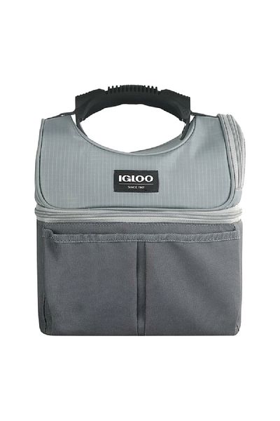 IGLOO Dual Compartment Antimicrobial Gripper Cooler Bag with Zipper Closure Grey 3.19 Liter