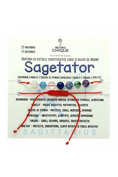 byRetroChique Bratara zodia sagetator cu semipretioase si bilute de argint 925