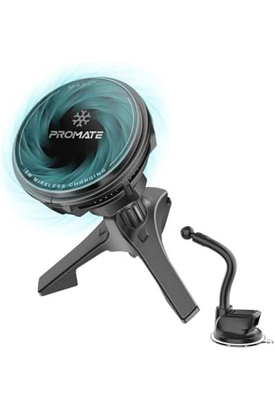 Promate Magnetic Wireless Car Charger, Ultra-Fast MagSafe with Semiconductor Cooling, 15W Output, AC