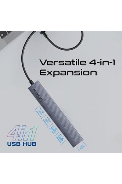 Promate 4-in-1 Multi-Display Hub With Dual USB-A and USB-C Ports