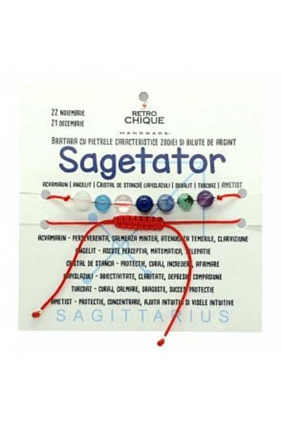 byRetroChique Bratara zodia sagetator cu semipretioase si bilute de argint 925