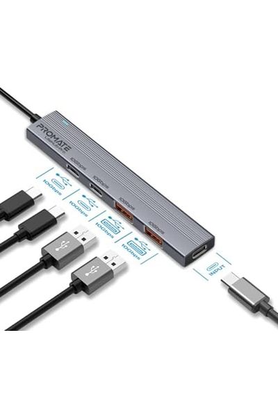 Promate 4-in-1 Multi-Display Hub With Dual USB-A and USB-C Ports