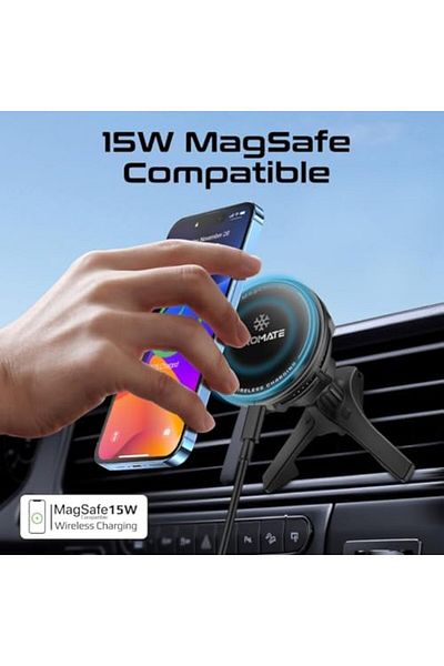 Promate Magnetic Wireless Car Charger, Ultra-Fast MagSafe with Semiconductor Cooling, 15W Output, AC