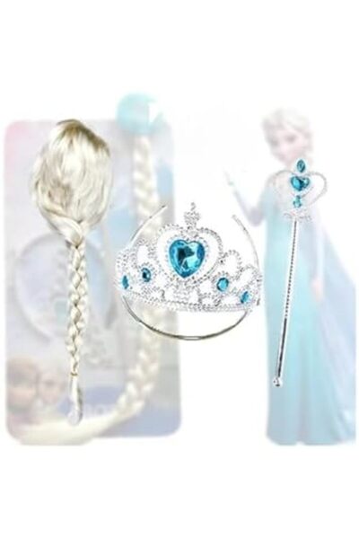 Toys Box مجموعة إكسسوارات زي إلسا فروزن - تاج، عصا، وشعر مستعار