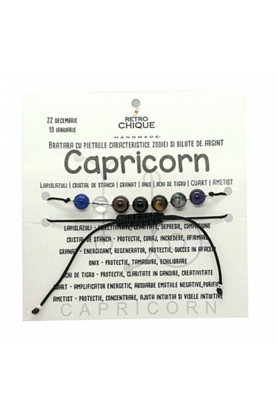 byRetroChique Capricorn zodiac bracelet with semi-precious stones and 925 silver balls
