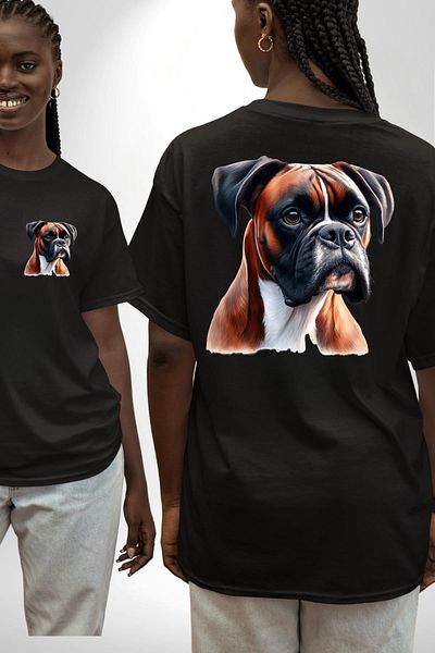 Angemiel Energetic Boxer Dog Design Black Oversize Women's Men's Front and Back Printed T-Shirt