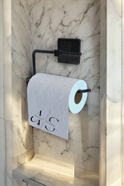 Ahlat Store Siyah 4'lü Banyo Seti 2li Duş Rafı, Yuvarlak Havluluk, Wc Kağıtlık