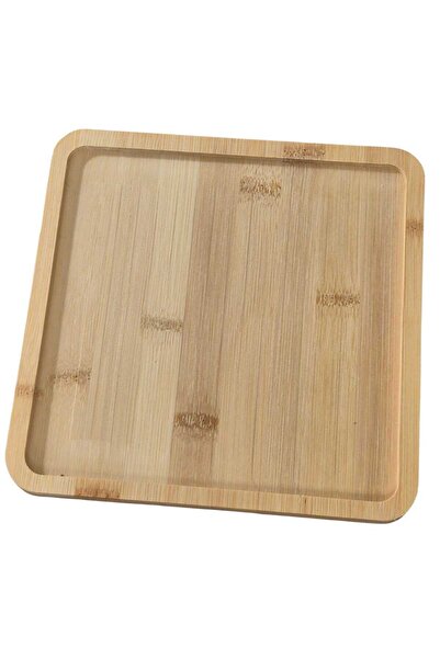 Eşya Dünyası Handmade Set of 6 Bamboo Snack and Breakfast Bowls – 9 cm Wooden Presentation Bowls 20cm. With Square Plate