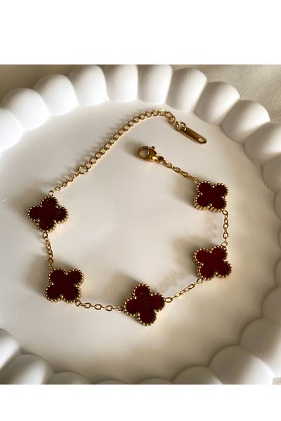 GUNESTAKI Burgundy Van Cleef Clover Bracelet