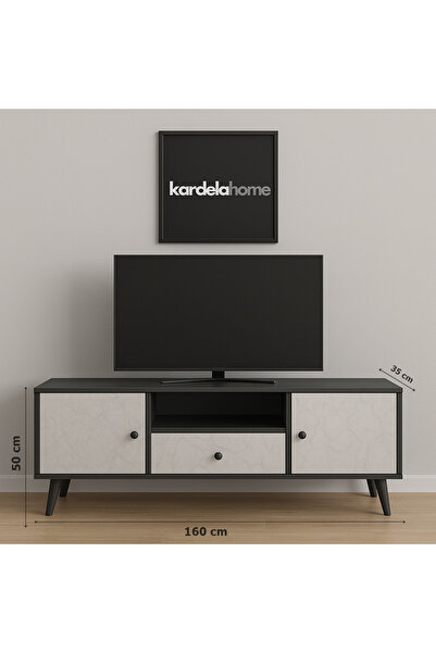 Kardelahome Kardela %100 MDF Tv Ünitesi Konsol Antrasit Gri & Marmo Beyaz Mermer (ÜRÜN KURULU GÖNDERİLMEKTEDİR)