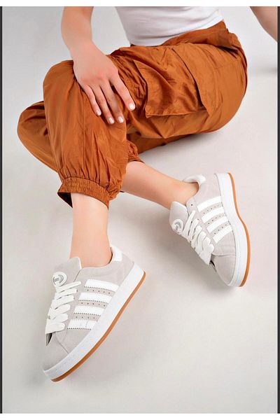 DERWARDEIN Gray White Unisex Sports Shoes |   Daily Comfortable Thick Sole Sneaker