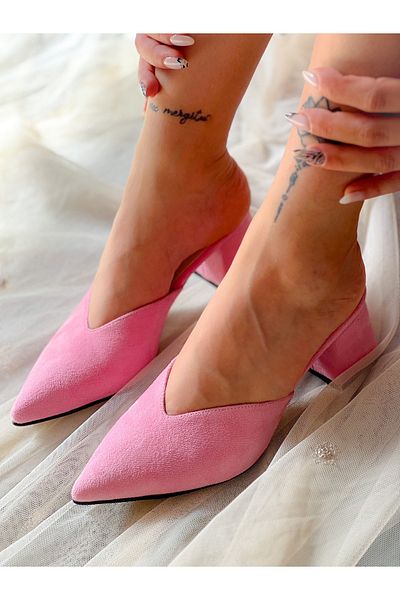 BERFONA Oasi̇s Pink Suede 5 cm Heel Slippers