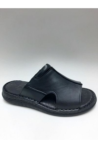PEKER Genuine Leather Black Daily Open Toe Comfortable Sole Men's Slippers