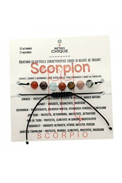 byRetroChique Bratara zodia scorpion cu semipretioase si bilute de argint 925