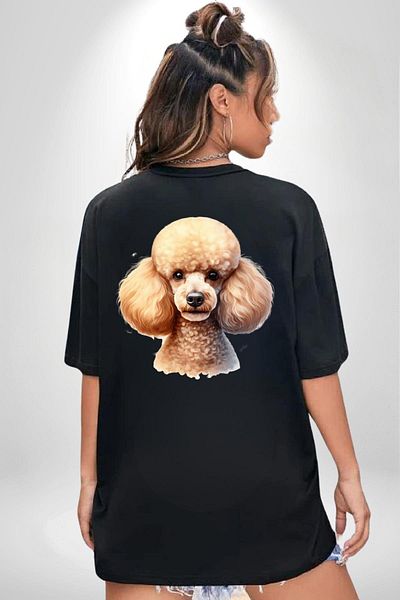 Angemiel Clever Popular Poodle Dog Friendly Black Oversize Women's Men's Front and Back Printed T-Shirt