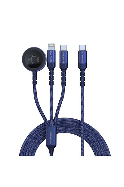 Promate 3-in-1 Multiple Charging Cable, Ultra-Fast 60W USB-C™ to USB-C™, 27W Lightning Connector