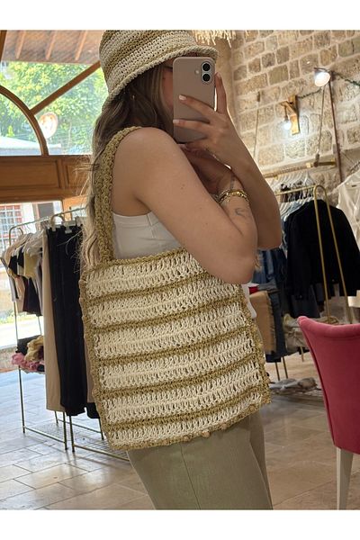 Nora Hand Knitted Large Straw Shoulder Bag