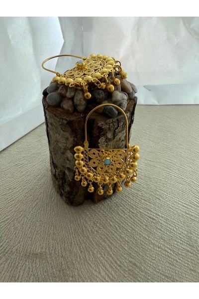 Midyat Artuklu Gümüşçülük Firüze Taşlı Gümüş Altın Kaplama Top Sallantılı Yör...