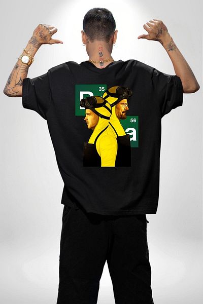 Angemiel Crime and Chemistry Breaking Bad Style Series Themed Black Oversize Women's Men's Front and Back Printed T-Shirt