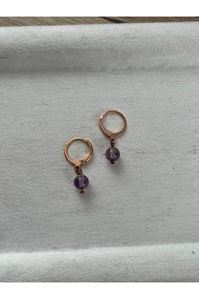Pel Design Ametrine Stone Copper Rose Gold Hoop Earrings Handmade