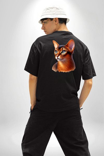 Angemiel Ethiopian Cat Lovers Black Oversize Women's Men's Front and Back Printed T-Shirt