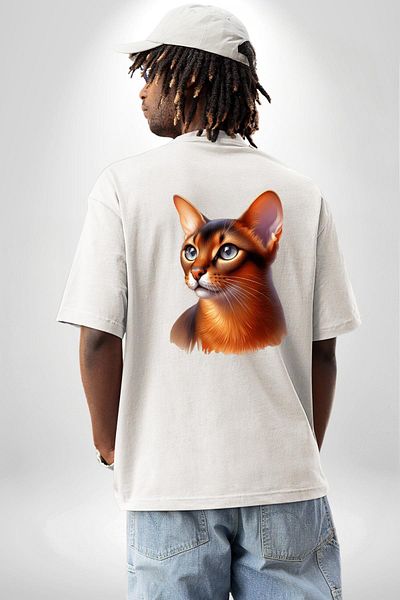 Angemiel Ethiopian Cat Lovers White Oversize Women's Men's Front and Back Printed T-Shirt