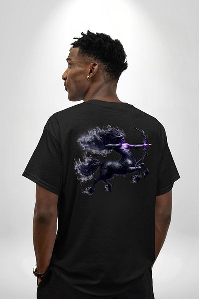 Angemiel Sagittarius Special Design Black Oversize Women's and Men's Front and Back Printed T-Shirt