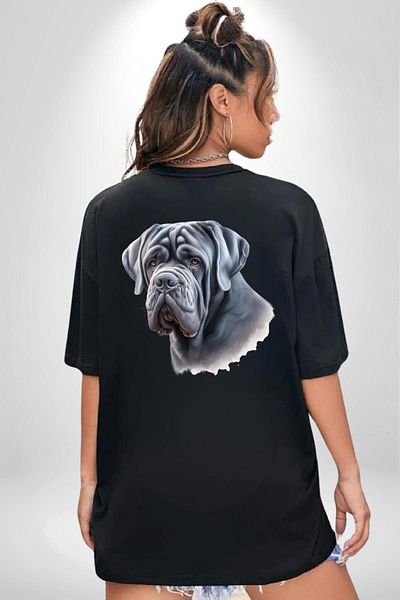 Angemiel Neapolitan Mastiff Love Big Dog Black Oversize Women's Men's Front and Back Printed T-Shirt