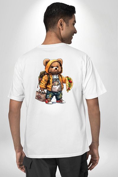 Angemiel تي شيرت بطبعة أمامية وخلفية على الطراز الحديث من Teddy Bear Taco Teddy باللون الأبيض للنساء والرجال