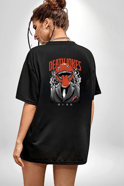 Angemiel Dark Humor Black Oversize Women's Men's Front and Back Printed T-Shirt