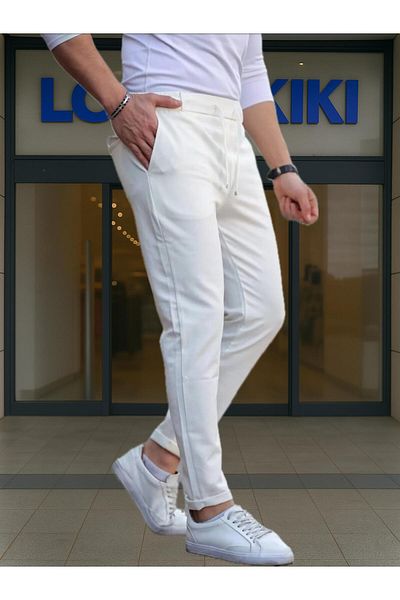LC Waikiki 100% Cotton Slim Fit Men's Trousers with Lace-Up Leg Detail - Stylish Design
