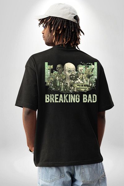 Angemiel Breaking Bad Style Chemistry and Crime Story Black Oversize Women Men Front and Back Printed T-Shirt