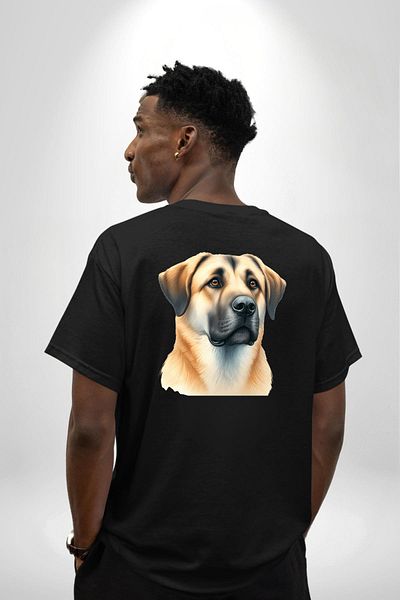 Angemiel Anatolian Shepherd Dog Kangal Faithful Dog Black Oversize Women's Men's Front and Back Printed T-Shirt