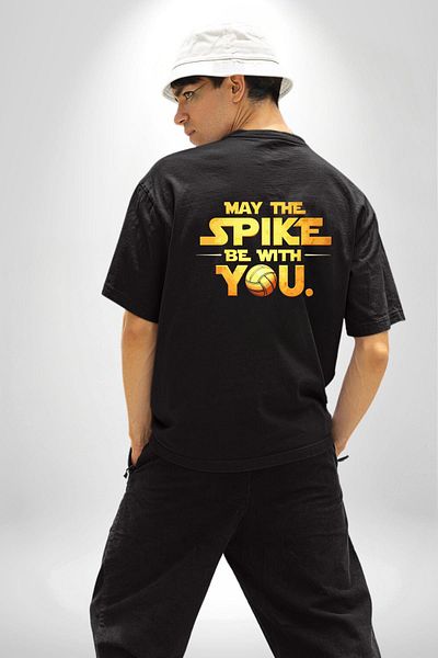Angemiel Dunk Power Volleyball Space Wars Black Oversize Women Men Front and Back Printed T-Shirt
