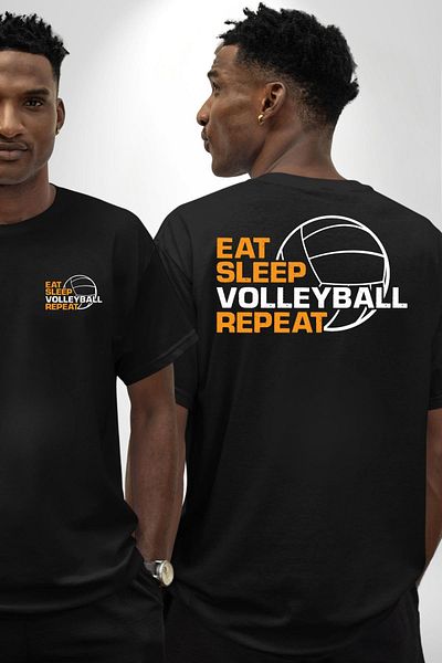 Angemiel Eat Sleep Volleyball Repeat Written Black Oversize Women Men Front and Back Printed T-Shirt