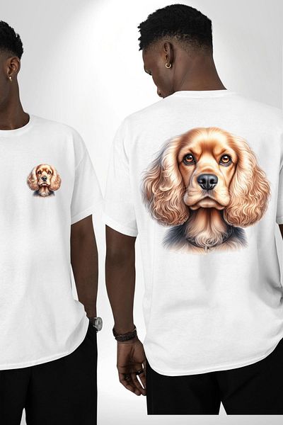 Angemiel Cute Cocker Spaniel Dog White Oversize Women's Men's Front and Back Printed T-Shirt