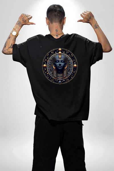 Angemiel Egyptian Mythology Nut Mystical Goddess of the Sky Black Oversize Women Men Front and Back Printed T-Shirt