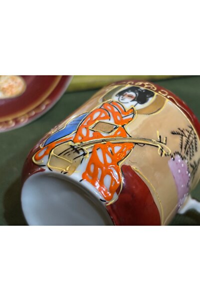 tayfuntufan antika koleksiyon Hand-Painted Japanese Turkish Coffee Cups with a Hidden Female Figure on the Eggshell-Thin Base