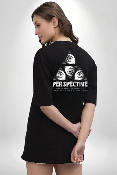 Angemiel Perspective Black Oversize Women's Men's Front and Back Printed T-Shirt