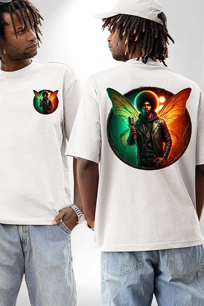 Angemiel Music Art Men's Butterfly Custom Design White Oversize Women's Men's Front and Back Printed T-Shirt