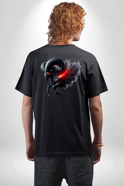 Angemiel Aries Special Design Black Oversize Women's and Men's Front and Back Printed T-Shirt