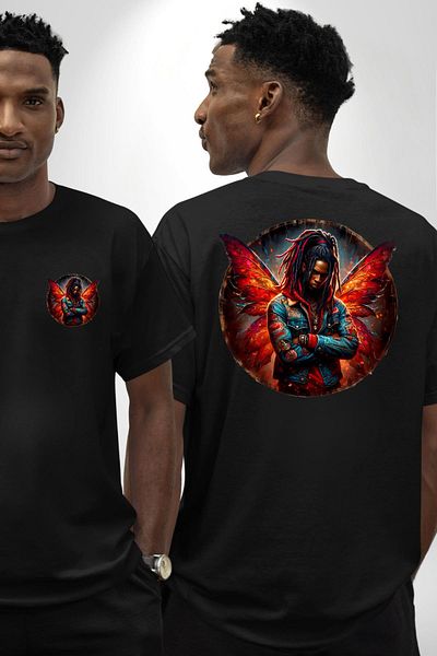 Angemiel Red Rasta Hip Hop Men's Fairy Black Oversize Women's Men's Front and Back Printed T-Shirt
