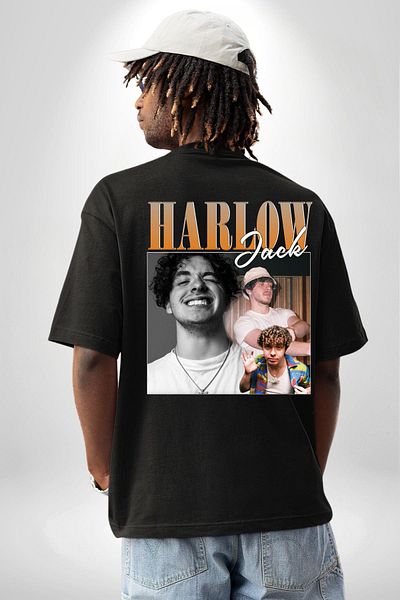 Angemiel Jack Harlow Hip-Hop Rap Star Fashion Black Oversize Women's Men's Front and Back Printed T-Shirt