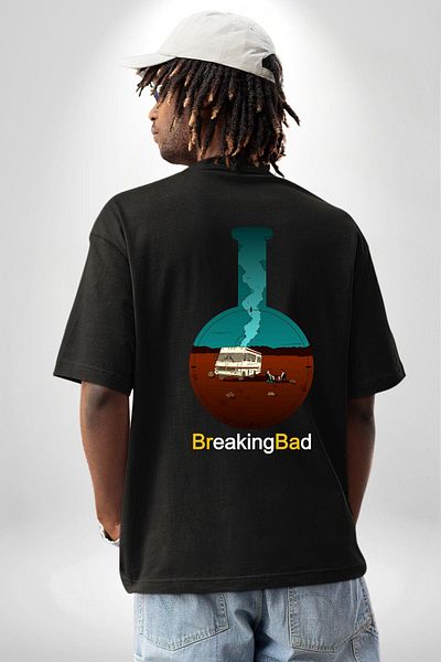 Angemiel Breaking Bad Chemistry Flask Black Oversize Women's Men's Front and Back Printed T-Shirt