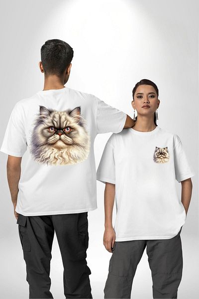 Angemiel Sophisticated and Noble Royal Cat White Oversize Women's Men's Front and Back Printed T-Shirt